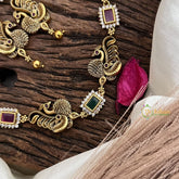 Premium AD Stone Short Neckpiece-Red Green-G10656